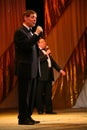 On the stage an elderly singer in the strict men's suit with a bow tie - singer Edward Hill ( Mr. Trololo ) Royalty Free Stock Photo