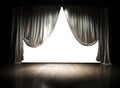white stage curtains. wood floor. abandoned. transparent PNG file. Royalty Free Stock Photo