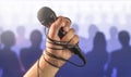 Stage fright in public speaking or bad karaoke singing live. Royalty Free Stock Photo