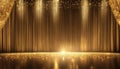 A stage with gold curtains and lights Royalty Free Stock Photo