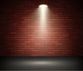 Stage illuminated by spotlight against brick wall. Empty Studio and Spot of Light. Vector illustration Royalty Free Stock Photo