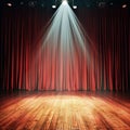 Stage With Red Curtain and Spotlight