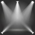 Stage illumination with white transparent spotlight beams on plaid backdrop vector illustration Royalty Free Stock Photo