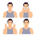 Stage illustration of a handsome man washing his face.