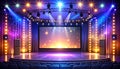 Stage with large projection screen and colorful lights Royalty Free Stock Photo