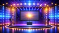 Stage with large screen and colorful lights projection Royalty Free Stock Photo