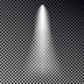 Stage light ray vector. Spotlight transparent effect isolated on dark background. Shine spot light d