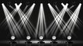 Stage light white beams, glowing design elements for studios, stadiums, and theaters. Isolated on transparent background Royalty Free Stock Photo