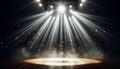 Stage Lighting Show Bright Spotlights With Particles And Dusts Elegant Presentation Performance Backdrop Elegant Dramatic Royalty Free Stock Photo