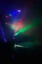 Stage lights in action at the concert. Lights show. Lazer show. Royalty Free Stock Photo