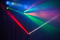 Stage lights in action at the concert. Lights show. Lazer show. Royalty Free Stock Photo