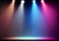 Stage lights.Shining spotlights and empty,Smoke volume light effect on black background Royalty Free Stock Photo