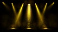 Stage lights, gold spotlight beams with sparkles