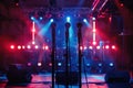 A stage with lights and microphones set up Royalty Free Stock Photo