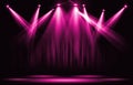 Stage lights. Pink violet spotlight with certain through the dar Royalty Free Stock Photo