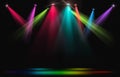 Stage lights. Rainbow spotlight strike through the darkness. Royalty Free Stock Photo