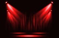 Stage lights. Red spotlight with certain through the darkness. Royalty Free Stock Photo