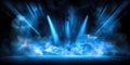 Stage Lights And Smoke An Illuminated Stage With Scenic Lights And Smoke Featuring A Blue Spotlight Royalty Free Stock Photo