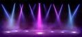 Stage lights, spotlight beams with smoke on floor Royalty Free Stock Photo