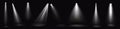 Stage lights, white spotlight beams, glow elements Royalty Free Stock Photo