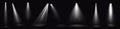 Stage lights, white spotlight beams, glow elements Royalty Free Stock Photo