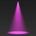 Stage limelight. Purple cone light from top with darkened edges.