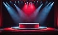 A stage lit with blue and red spotlights in a theater Royalty Free Stock Photo