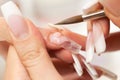 Stage of manicure: modeling of nail with acryl Royalty Free Stock Photo