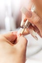 Stage of manicure: polishing nail Royalty Free Stock Photo