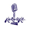 Stage microphone vector illustration, stereo and audio professional equipment. Vector emblem for use in karaoke night advertising