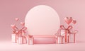 Stage Mockup Template Valentine Wedding Love Heart Shape and Gift Box 3D Rendering
