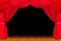 Stage with opened red curtain Royalty Free Stock Photo