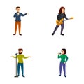 Stage performance icons set cartoon vector. Singer and musician performance