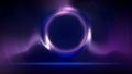 Stage. Pink blue purple circular lighting background, Shining light ring. Spot of light. Illuminated stage, dark blue backdrop. Royalty Free Stock Photo