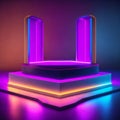 Stage with pink and red tone lights abstract neon light background. Royalty Free Stock Photo