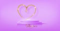 Stage podium decorated with gold heart shape lighting. Pedestal scene with for product, advertising, show, award ceremony, on pink