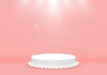 Stage podium decorated with round pearls gem and lighting. White pedestal scene with for product, advertising, show, award.