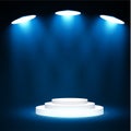 Stage podium with lighting, Stage Podium Scene with for Award Ceremony on blue Background, Vector illustration. Royalty Free Stock Photo