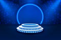 Stage podium with lighting, Stage Podium Scene with for Award Ceremony on blue Background, Vector illustration Royalty Free Stock Photo