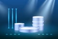 Stage podium with lighting, Stage Podium Scene with for Award Ceremony on blue Background, Vector illustration Royalty Free Stock Photo