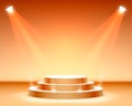 Stage podium with lighting, Stage Podium Scene with for Award Ceremony on orange Background. Royalty Free Stock Photo