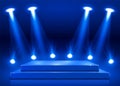 Stage podium with lighting, Stage Podium Scene with for Award Ceremony on blue background. Royalty Free Stock Photo