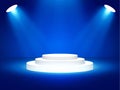 Stage podium with lighting, Stage Podium Scene with for Award Ceremony on blue Background, Vector illustration. Royalty Free Stock Photo