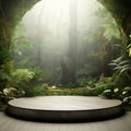 stage podium in the middle of a forest, created by Generative AI