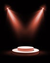 Stage podium with Red lighting, Stage Podium 2 Spots Scene blue Background Royalty Free Stock Photo