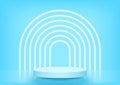 Stage podium scene for product display decorated with arch shapes lighting on light blue background. Minimal style. Vector. Royalty Free Stock Photo