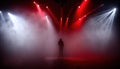A stage with red and blue smoke and strobe lights, Generative Ai