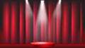 Stage with red closed curtain. Concert show backdrop with spotlight Royalty Free Stock Photo