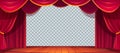 Stage red curtains isolated, empty textile frames Royalty Free Stock Photo