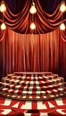 stage with red curtains Podium background for product green nature 3D fore